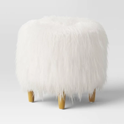 Holley Mongolian Fur/Wood Ottoman Cream - Threshold™: Padded, No Assembly, Plywood Frame 3 Holley Mongolian Fur/Wood Ottoman Cream - Threshold™: Padded, No Assembly, Plywood Frame