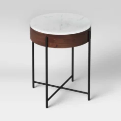 Birkdale Round Marble/Wood End Table White - Threshold™ -Every Space Store GUEST 206013f6 921d 42c4 b3b6 237d51d9de11