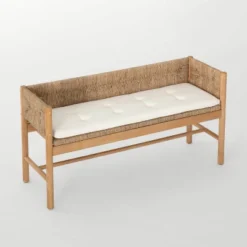 Elden Wood Bench With Woven Back And Loose Cushion Seat - Threshold™ Designed With Studio McGee -Every Space Store GUEST 512a58d0 258b 4cd4 8401 add11f70e81d 1