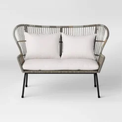 Steel And Wicker Latigo Rust Resistant Outdoor Patio Loveseat Arm Chair Gray - Threshold™ -Every Space Store GUEST 6c1d15b3 1829 42f1 a869 97fc3e298459