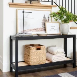 Console Table With Woven Rattan Shelf Black - Threshold™ Designed With Studio McGee -Every Space Store GUEST 6e7f68b7 50c5 44c5 965d a4d52aa919cd