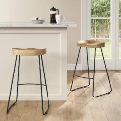 Hull Low Back Barstool Wood/Metal - Threshold