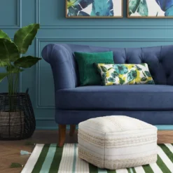 Lory Pouf Textured Neutral - Threshold™: Square Cotton Blend, Handmade, No Assembly Required