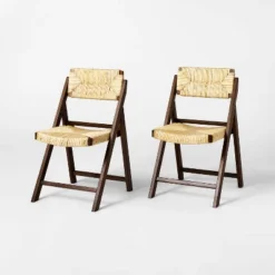 Set Of 2 Folding Woven Dining Chairs Dark Brown - Threshold™ Designed With Studio McGee