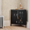 Mesh Corner Cabinet Black - Threshold™: Sleek Metal Storage With Golden Handles, V-Shaped Design