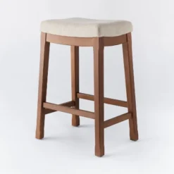 Candor Wood And Upholstered Saddle Counter Height Barstool - Threshold™ -Every Space Store GUEST 9752c844 5eab 4428 9bc4 84b07e39c310