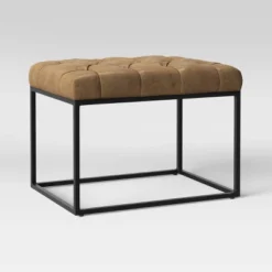 Trubeck Tufted Metal Base Ottoman Faux Leather Brown - Threshold™: Padded Footstool, No Assembly Required -Every Space Store GUEST a9edab87 5ed6 451c 902a cf7edfdeab8b