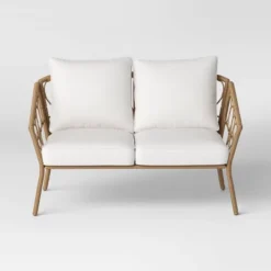 Steel And Wicker Britanna Rust Resistant Outdoor Patio Loveseat Arm Chair Light Brown - Threshold™ -Every Space Store GUEST c2c326e6 00cd 45e4 9b5a b5067b8f3226