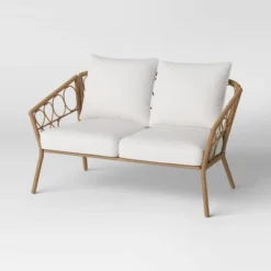 Steel And Wicker Britanna Rust Resistant Outdoor Patio Loveseat Arm Chair Light Brown - Threshold™ -Every Space Store GUEST e9866413 7e11 45fe 82fa fc5dec45b228