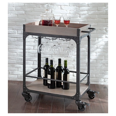 Franklin Bar Cart And Wine Rack Weathered Gray - Threshold™ 3 Franklin Bar Cart And Wine Rack Weathered Gray - Threshold™